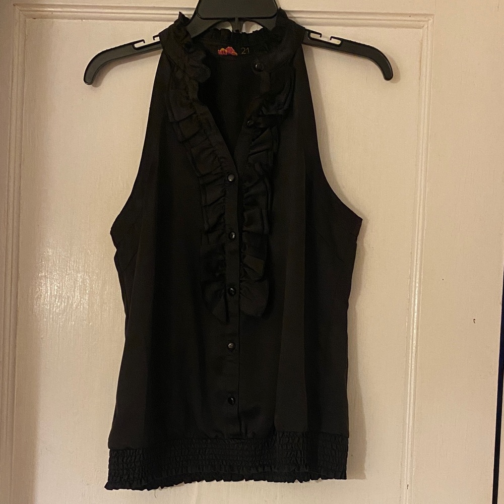 Forever 21 Black Ruffled Halter Blouse